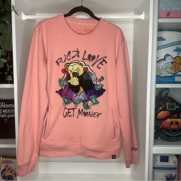 Civilized Clothing Hoodie Size Medium Embroidered Velvet Teddy Bear Pink Y2K - Picture 2 of 10